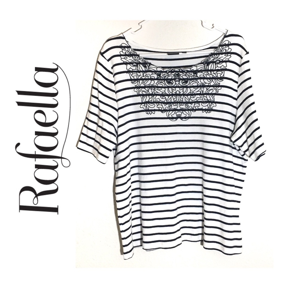 Rafaella Striped Flower Embroidered Top